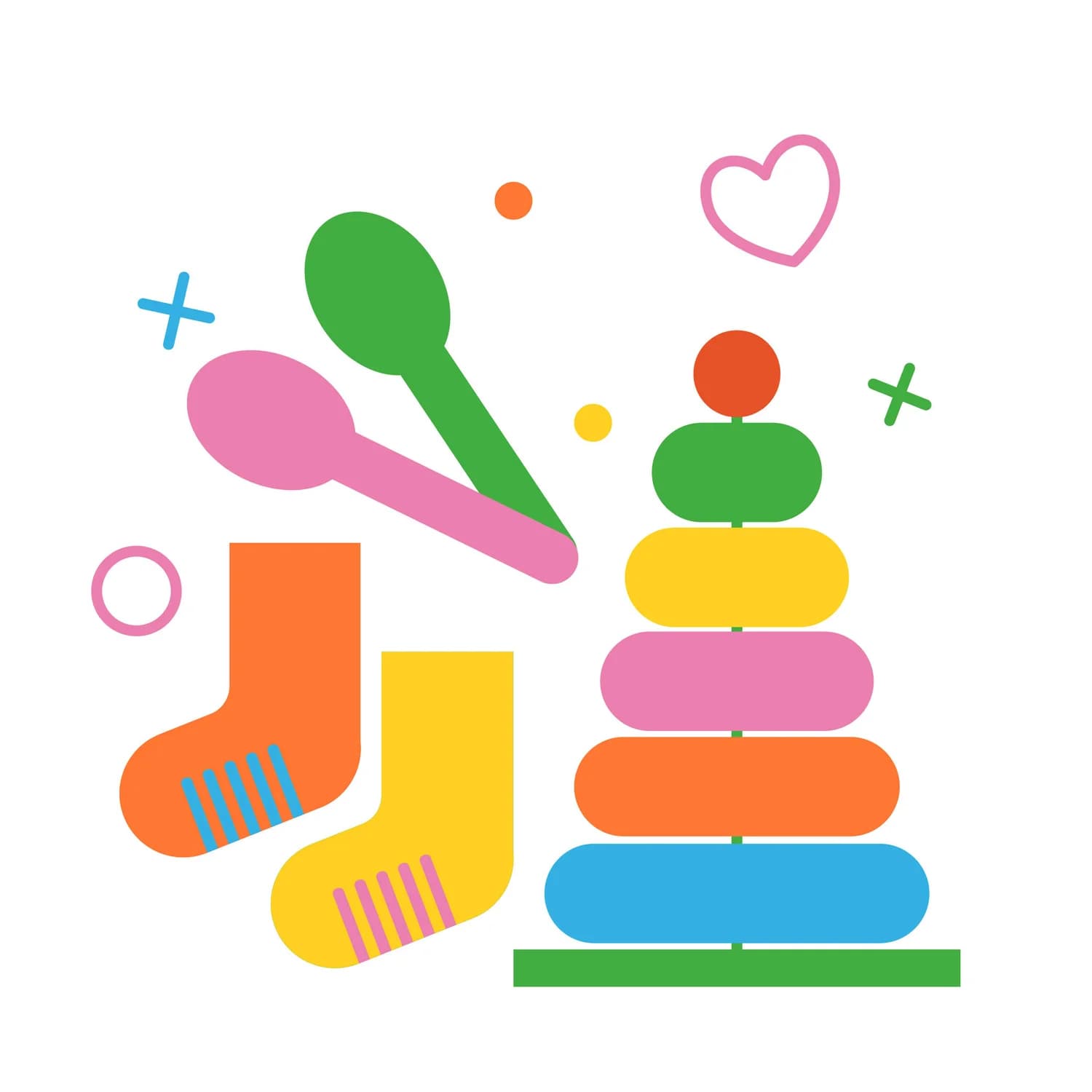 A baby with Foxbox comfort items and toys